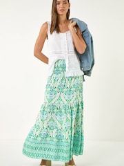 Roman Green Print Tiered Maxi Skirt - Image 3 of 5