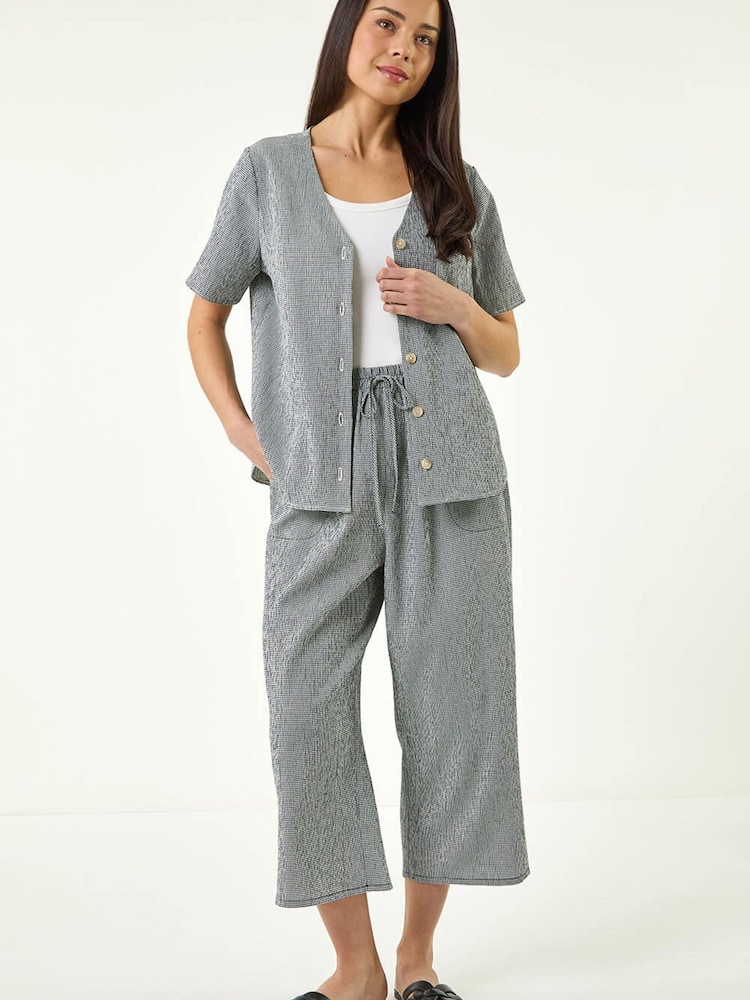 Roman Blue Petite Gingham Stretch Cropped Trousers - Image 2 of 5 Roman Blue Petite Gingham Stretch Cropped Trousers - Image 2 of 5