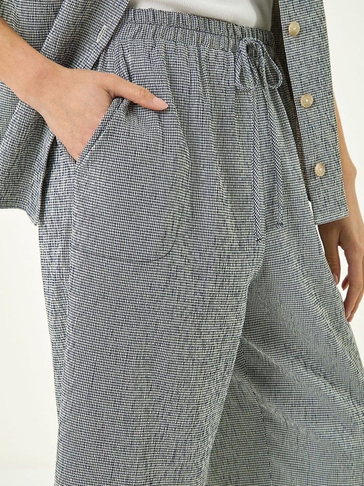 Roman Blue Petite Gingham Stretch Cropped Trousers - Image 5 of 5 Roman Blue Petite Gingham Stretch Cropped Trousers - Image 5 of 5