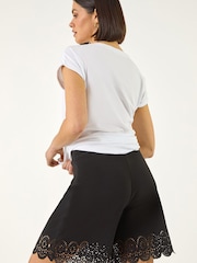 Roman Black Laser Cut Hem Shorts - Image 1 of 5