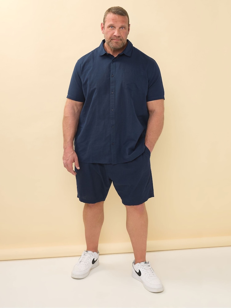 BadRhino Big & Tall Blue Cotton Linen Mix Shorts - Image 2 of 4