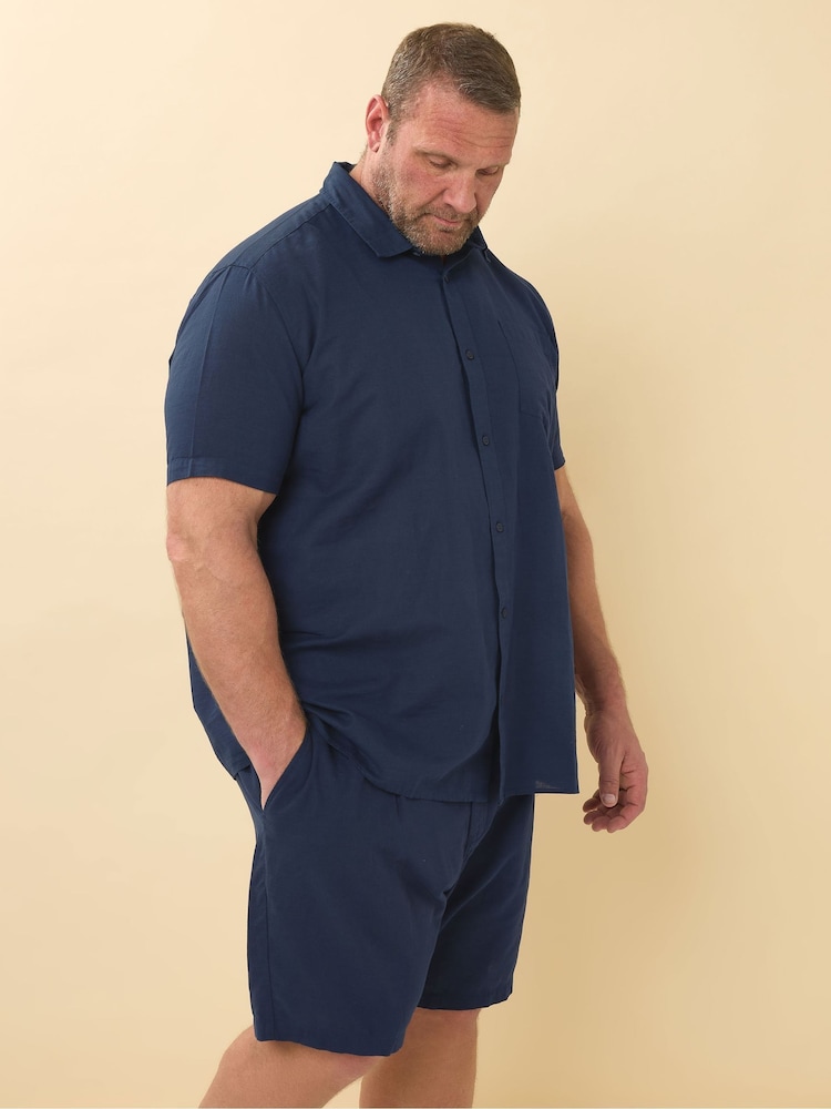 BadRhino Big & Tall Blue Cotton Linen Mix Shorts - Image 4 of 4