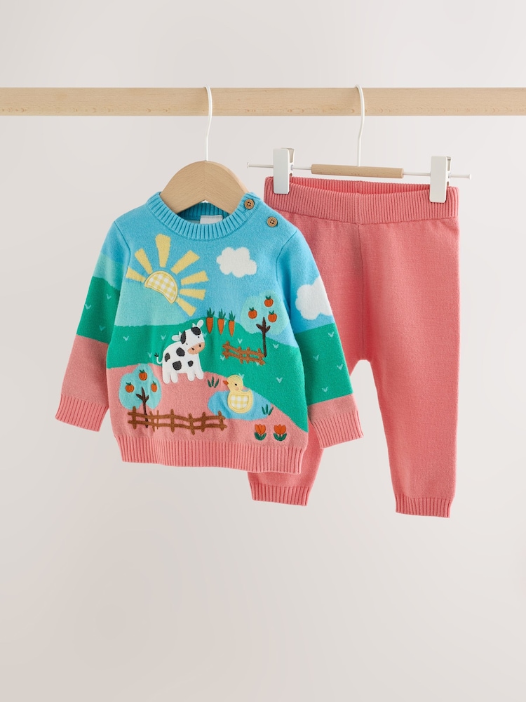 Bright Farm Character Knitted Scene Jumper and Leggings Baby Set (0mths-2yrs) - Image 1 of 9 Bright Farm Character Knitted Scene Jumper and Leggings Baby Set (0mths-2yrs) - Image 1 of 9
