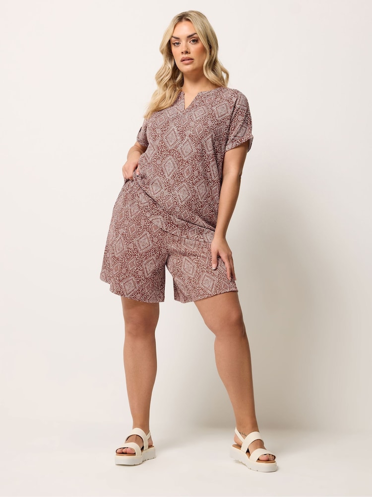 Yours Curve Orange Textured Diamond Print Shorts - Image 2 of 5