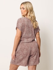 Yours Curve Orange Textured Diamond Print Shorts - Image 3 of 5