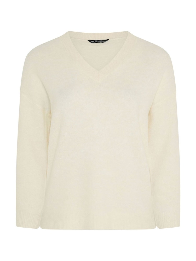 Yours Curve Cream V-Neck Soft Touch Jumper - Image 6 of 6 Yours Curve Cream V-Neck Soft Touch Jumper - Image 6 of 6