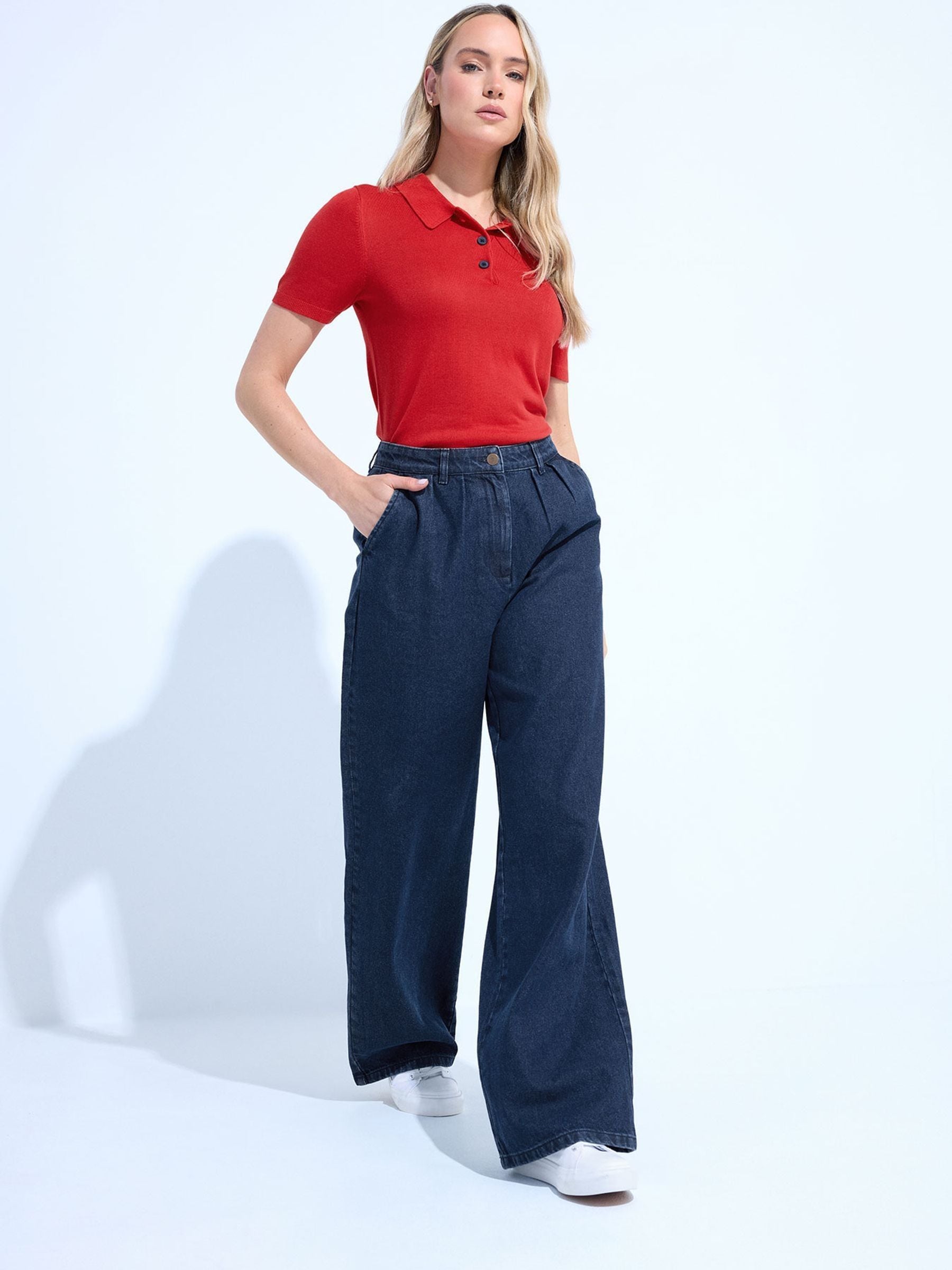 Long Tall Sally Women's Tall Pleated Wide Leg Jeans in Indigo | Size: 24XL - Image 2