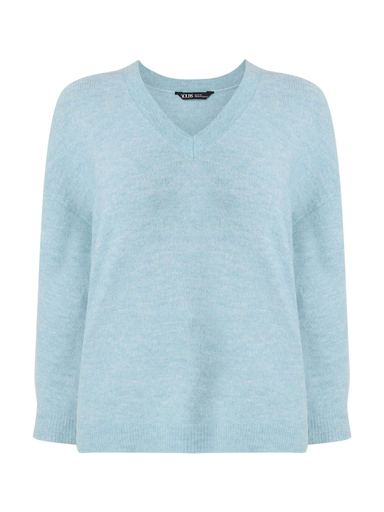 Yours Curve Blue V-Neck Soft Touch Jumper - Image 5 of 5 Yours Curve Blue V-Neck Soft Touch Jumper - Image 5 of 5