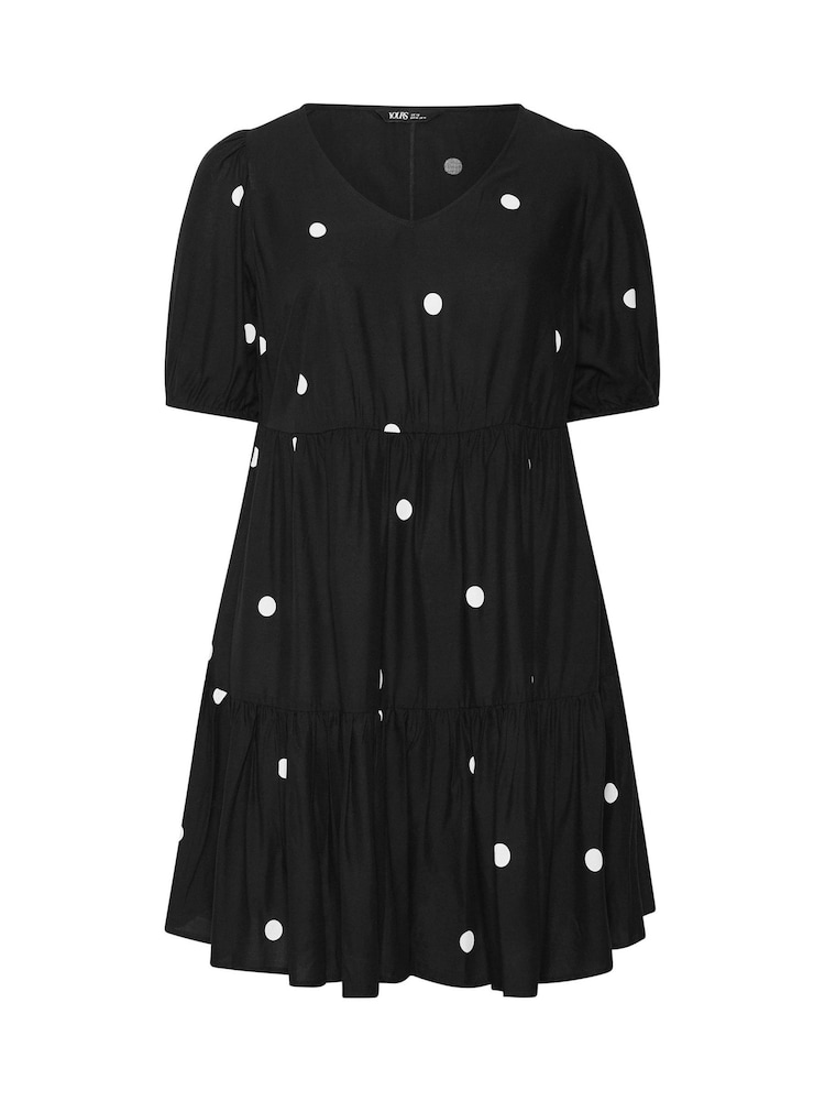 Yours Curve Black Polka Dot Tiered Smock Dress - Image 5 of 5