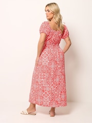 Yours Curve Red Poplin Midaxi Bardot Dress - Image 3 of 5