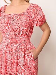 Yours Curve Red Poplin Midaxi Bardot Dress - Image 4 of 5
