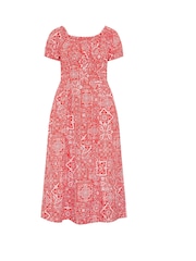 Yours Curve Red Poplin Midaxi Bardot Dress - Image 5 of 5