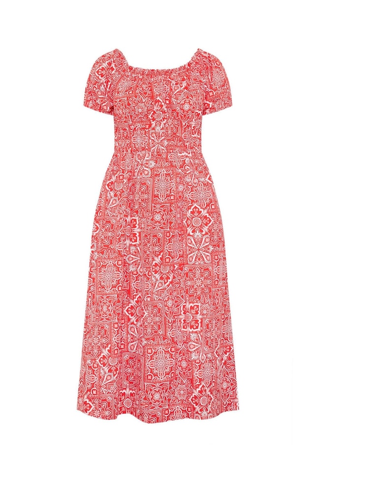 Yours Curve Red Poplin Midaxi Bardot Dress - Image 5 of 5
