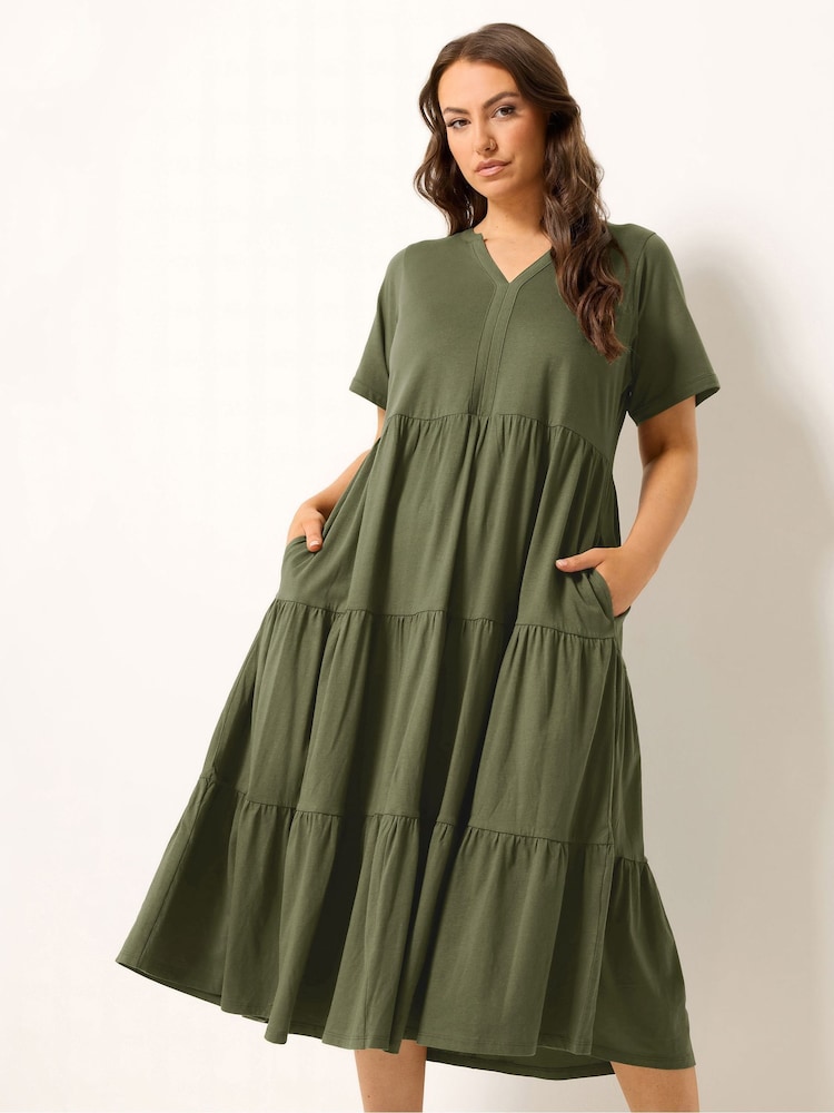 Yours Curve Green Tiered Maxi Dress - Image 1 of 5 Yours Curve Green Tiered Maxi Dress - Image 1 of 5