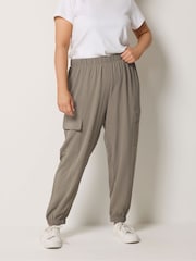 Yours Curve Natural Washed Twill Cargo Joggers - Image 1 of 5