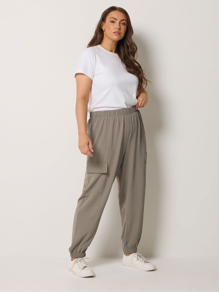 Yours Curve Natural Washed Twill Cargo Joggers - Image 2 of 5