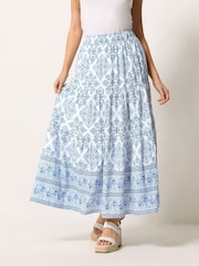 M&Co Blue Tile Print Tiered Skirt - Image 1 of 5
