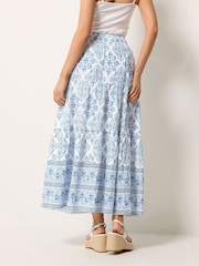 M&Co Blue Tile Print Tiered Skirt - Image 3 of 5
