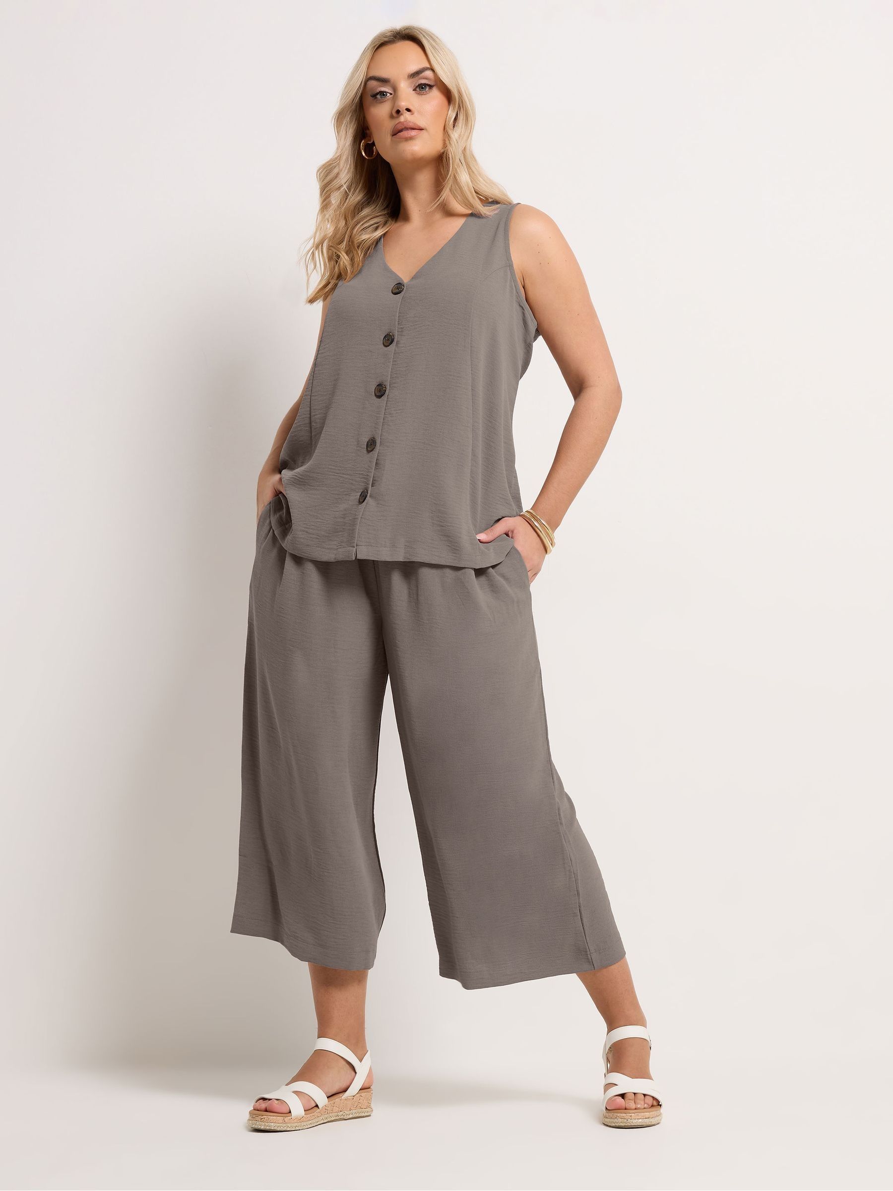 Buy Yours Curve Grey Washed Twill Culotte Trousers from the Next