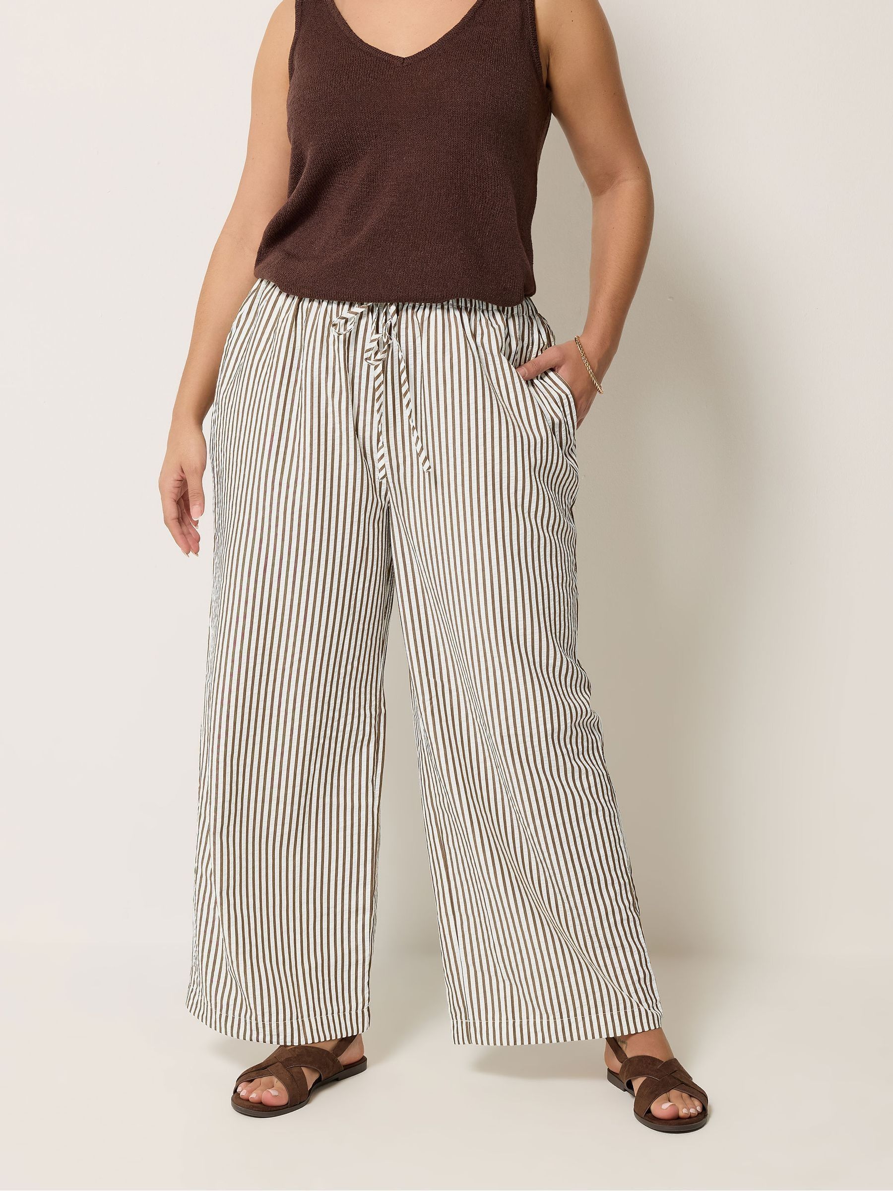 Yours Curve Women's Brown Stripe Trousers