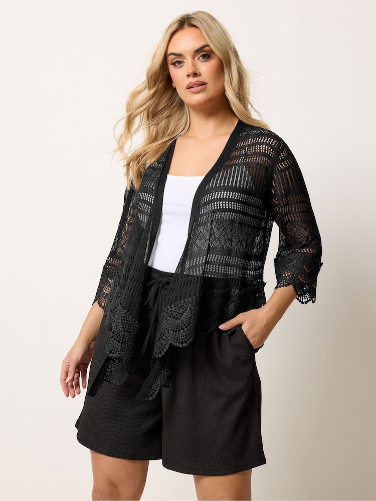 Yours Curve Black Waterfall Cardigan - Image 1 of 5