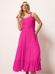 Yours Curve Pink Shirred Placket Dress - Image 1 of 5