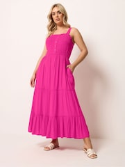 Yours Curve Pink Shirred Placket Dress - Image 2 of 5