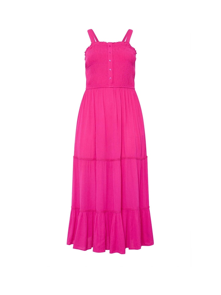 Yours Curve Pink Shirred Placket Dress - Image 5 of 5