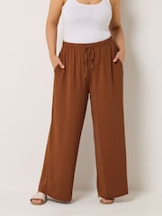 Yours Curve Red Washed Twill Wide Leg Trousers - Image 1 of 5