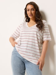 Yours Curve White Stripe Short Sleeve T-Shirt - Image 1 of 5