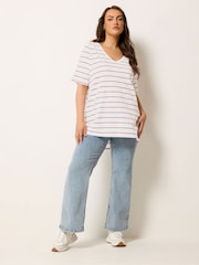 Yours Curve White Stripe Short Sleeve T-Shirt - Image 2 of 5