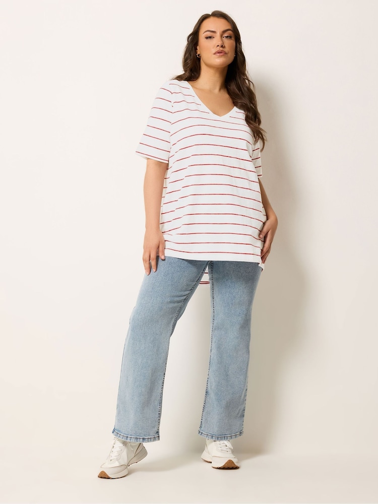 Yours Curve White Stripe Short Sleeve T-Shirt - Image 2 of 5