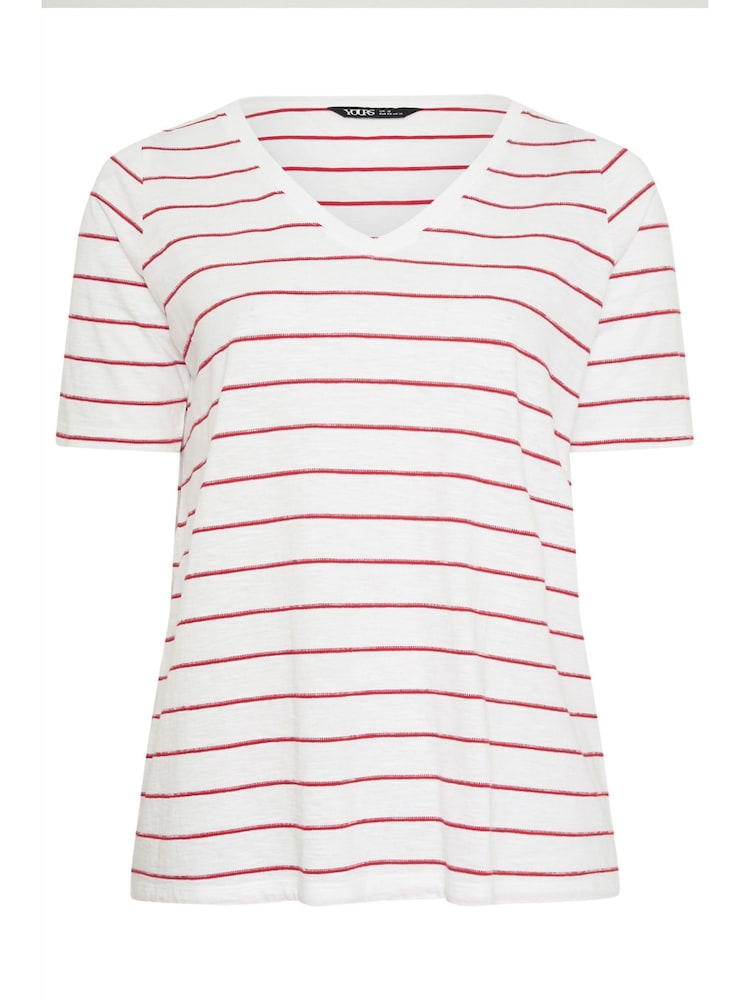 Yours Curve White Stripe Short Sleeve T-Shirt - Image 5 of 5