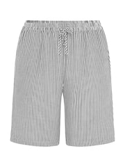 Yours Curve Blue Stripe Linen Look Shorts - Image 5 of 5