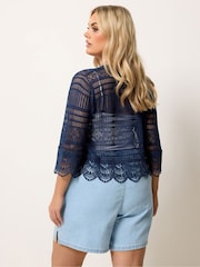 Yours Curve Blue Waterfall Cardigan - Image 3 of 5