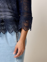 Yours Curve Blue Waterfall Cardigan - Image 4 of 5