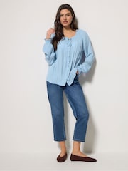 M&Co Blue Trim Detail Tie Neck Blouse - Image 2 of 5