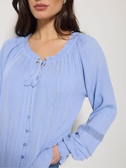 M&Co Blue Trim Detail Tie Neck Blouse - Image 4 of 5