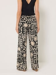 Long Tall Sally Black Tropical Print Wide Leg Trousers - Image 3 of 5