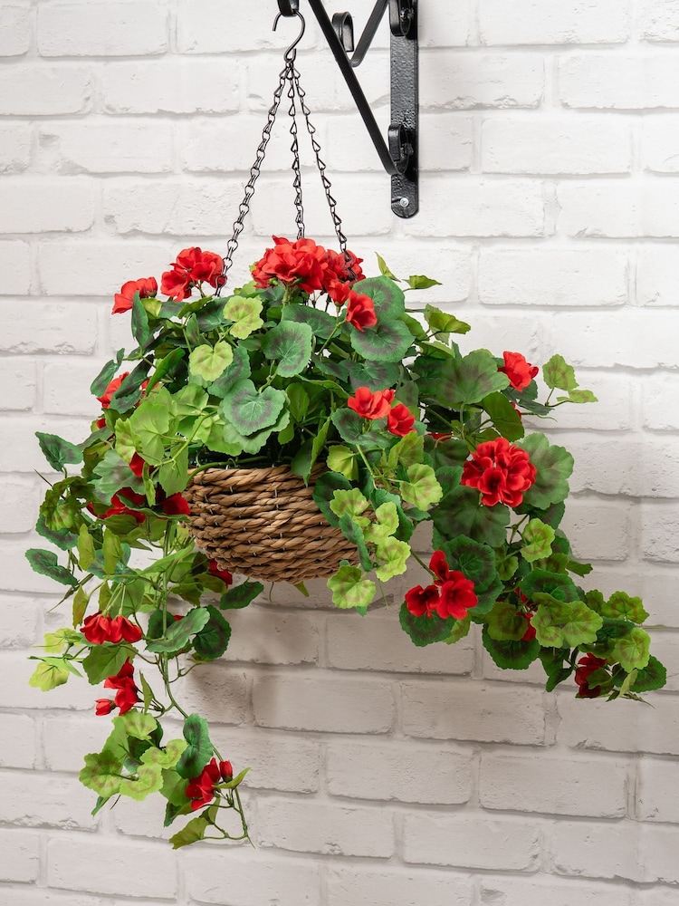 Scottish Everlastings Ltd Red Artificial Geranium Hanging Basket - Image 1 of 3 Scottish Everlastings Ltd Red Artificial Geranium Hanging Basket - Image 1 of 3