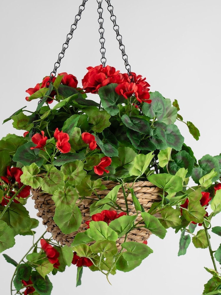 Scottish Everlastings Ltd Red Artificial Geranium Hanging Basket - Image 2 of 3 Scottish Everlastings Ltd Red Artificial Geranium Hanging Basket - Image 2 of 3