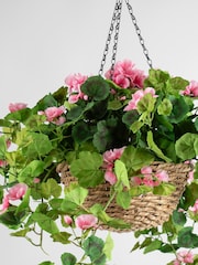 Scottish Everlastings Ltd Pink Artificial Geranium Hanging Basket - Image 2 of 3