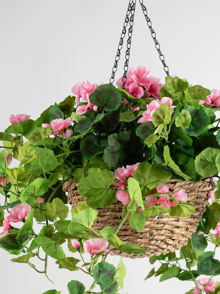Scottish Everlastings Ltd Pink Artificial Geranium Hanging Basket - Image 2 of 3 Scottish Everlastings Ltd Pink Artificial Geranium Hanging Basket - Image 2 of 3