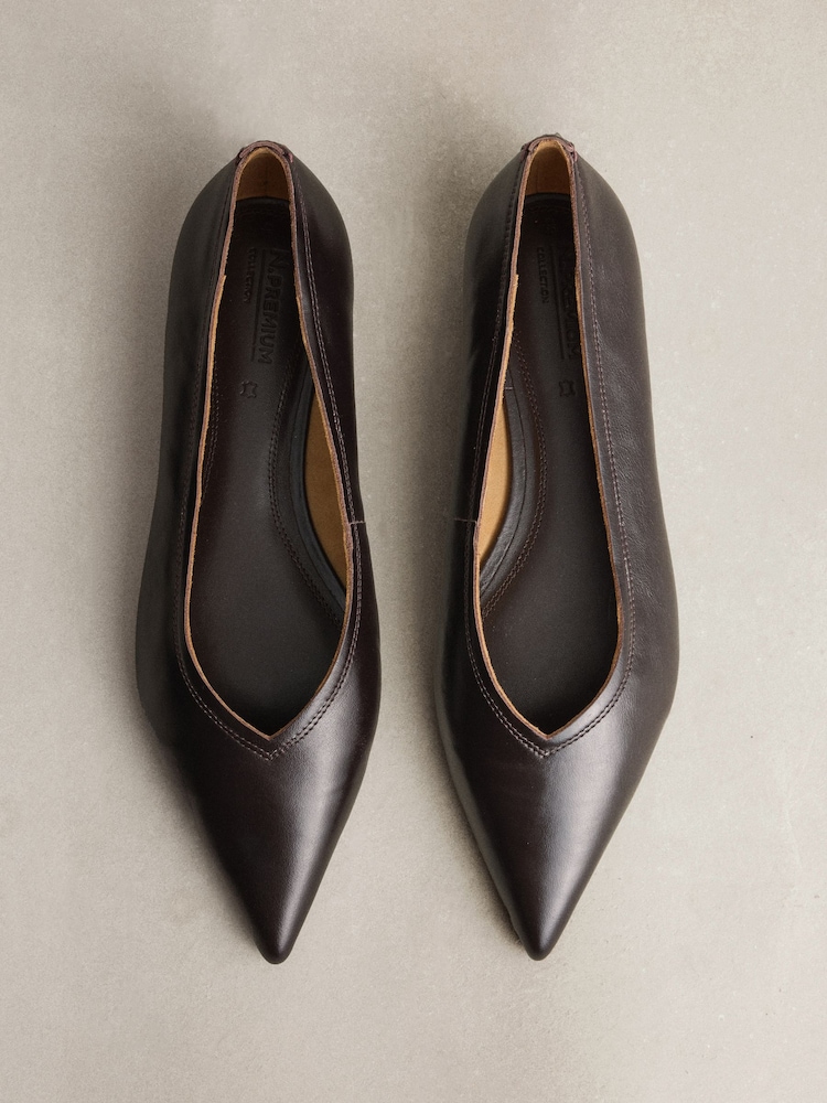 Burgundy Red N.Premium Leather High Cut Pointed Flats - Image 1 of 5 Burgundy Red N.Premium Leather High Cut Pointed Flats - Image 1 of 5