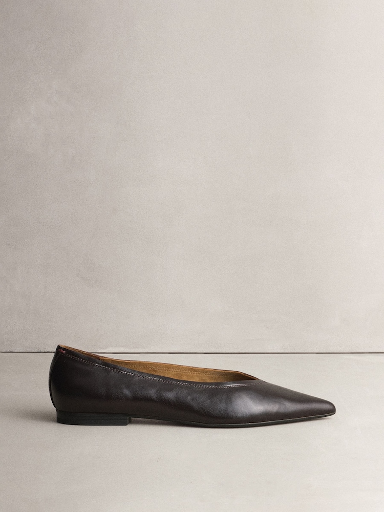 Burgundy Red N.Premium Leather High Cut Pointed Flats - Image 2 of 5 Burgundy Red N.Premium Leather High Cut Pointed Flats - Image 2 of 5