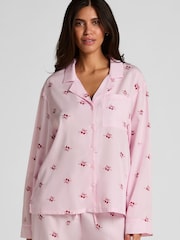 Hunkemoller Pink Woven Cherry Pyjama Top - Image 1 of 5