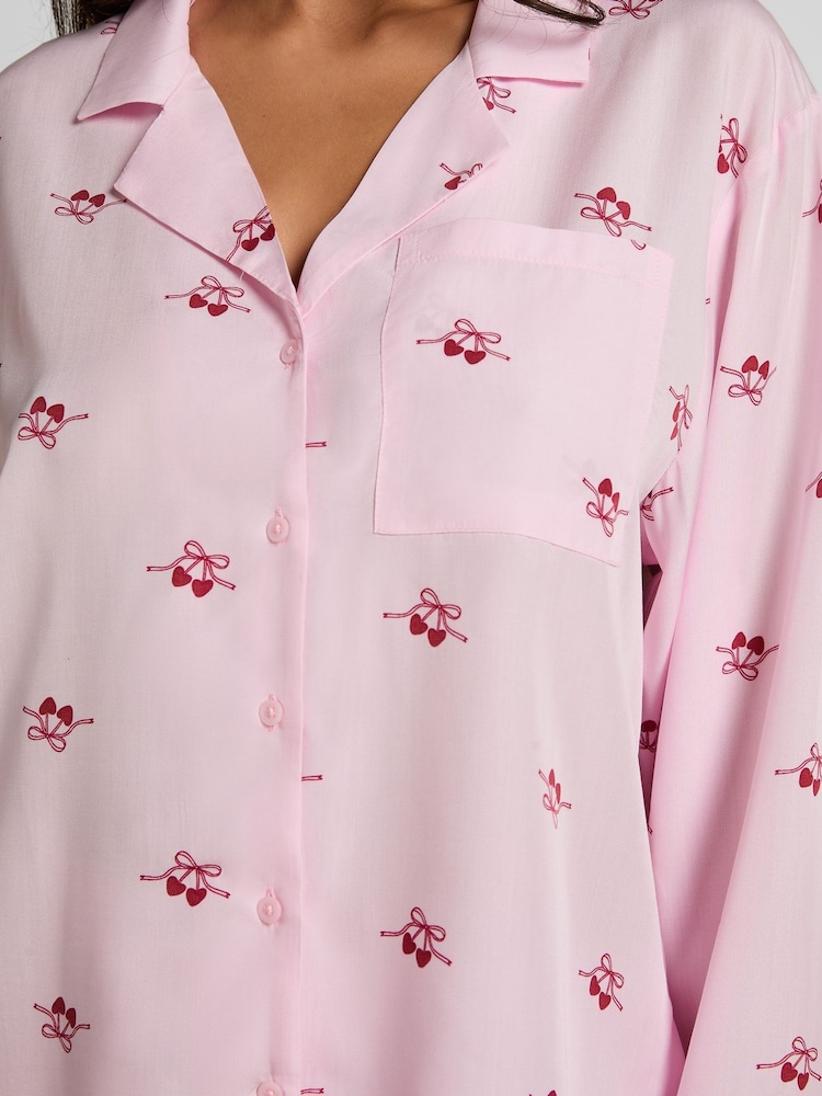 Hunkemoller Pink Woven Cherry Pyjama Top - Image 2 of 5