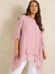 Evans Pink Double Layer 3/4 Sleeve Blouse - Image 1 of 5