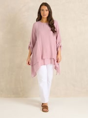 Evans Pink Double Layer 3/4 Sleeve Blouse - Image 2 of 5