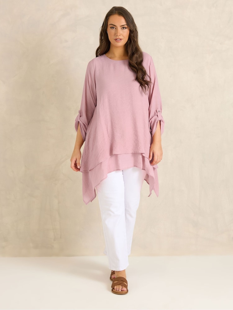 Evans Pink Double Layer 3/4 Sleeve Blouse - Image 2 of 5